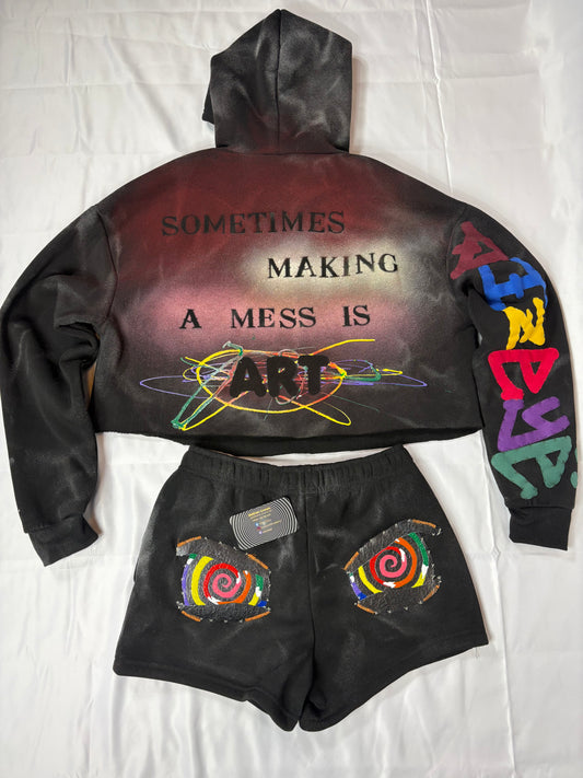 Dizeye Art in the Mess Cropped Hoodie Set